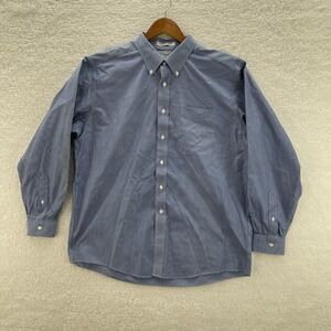LL Bean Shirt Mens 17 35 Blue Pinpoint Oxford OCBD Striped Long Sleeve Preppy